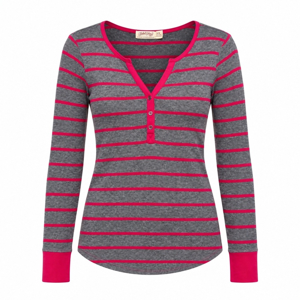 Vintage Y2K Grunge Henley Top Women Small Indie Sleaze Striped Waffle Knit Shirt